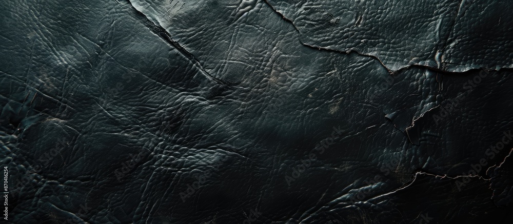 Poster close-up detailed top-view shot of a dark leather abstract background with ample copy space image.