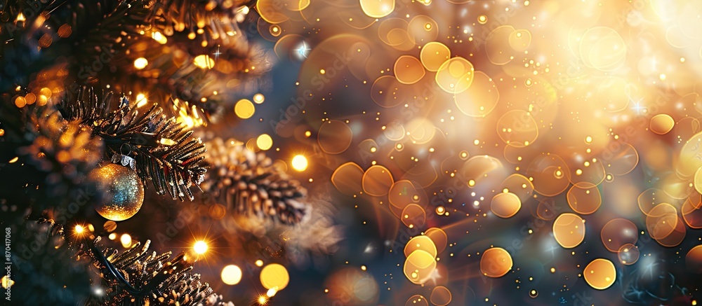 Aufkleber defocused golden christmas lights creating a bokeh effect with copy space image for wallpaper or new