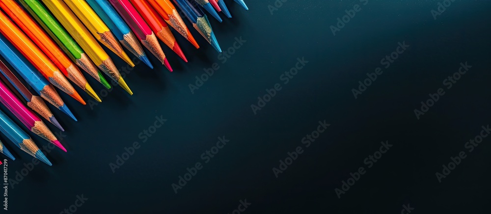 Poster an array of colorful pencils displayed against a dark backdrop, emphasizing school supplies and the 