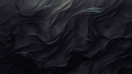 Fototapeta premium Abstract black background with waves of fabric in the style of dark art, volumetric lighting, flowing lines, dark and mysterious, digital art, high resolution, dark fantasy, detailed texture, shadows,