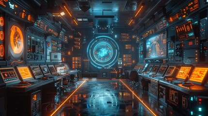 Futuristic Control Room with Advanced Technology - Generative AI