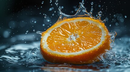 Fresh Orange Slice Splashing in Water - Generative AI