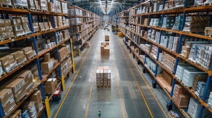 Fototapeta premium Warehouse Interior with Stacks of Boxes
