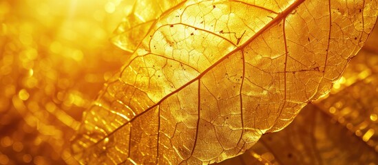 Obraz premium Background with a gleaming gold foil texture resembling a shiny yellow leaf, perfect for a copy space image.
