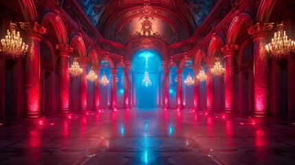 Fototapeta premium Elegant Baroque Hall with Vibrant Lighting - Generative AI