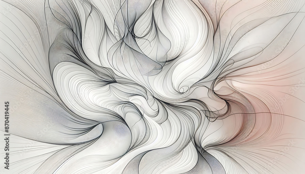 Poster an abstract design with swirling white and grey lines, creating a sense of movement and depth.
