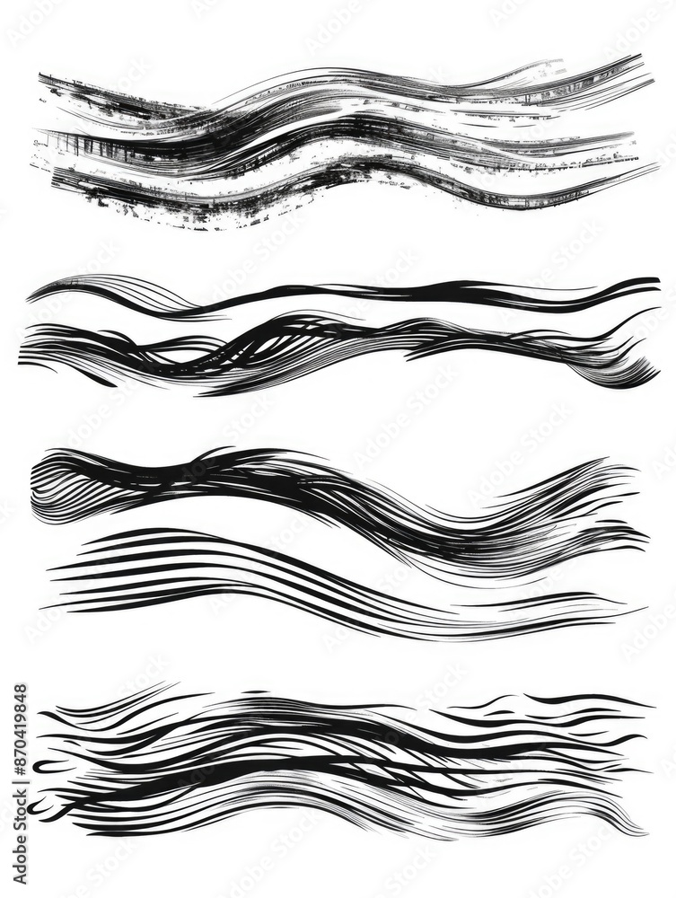 Poster a series of black and white brush strokes that create a sense of movement and flow. the brush stroke
