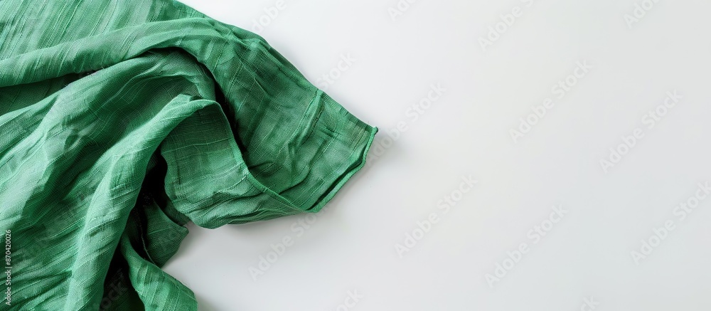 Poster a green napkin on a white background with room for text or images. copy space image. place for addin