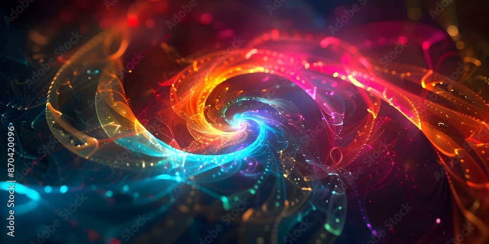 Poster colorful digital swirls on dark background with circuit lines symbolizing creativity. concept creati