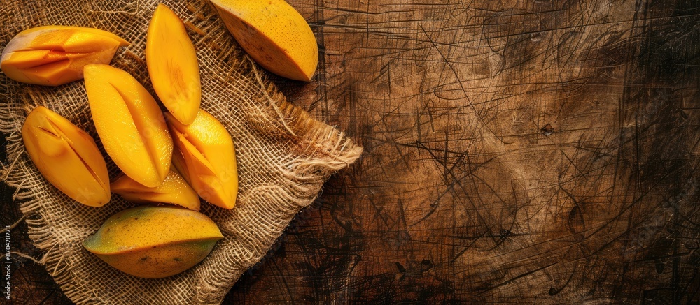 Poster dry mango placed against a backdrop with copy space image.