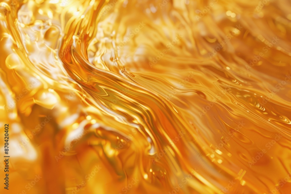 Poster a gold colored liquid with a wave pattern. the liquid is flowing and has a shiny appearance. the ima
