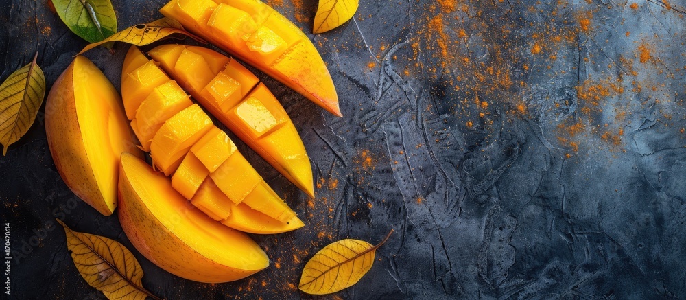 Poster dry mango placed against a backdrop with copy space image.