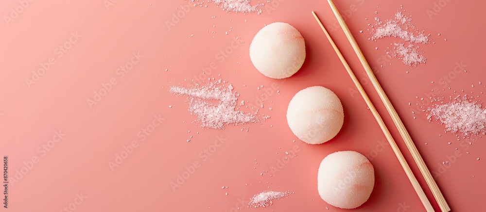 Poster colorful background sets the scene for delicious japanese mochi and chopsticks in a visually appeali