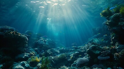 Obraz premium Beneath the surface, an underwater world teems with life, a hidden realm of wonder.