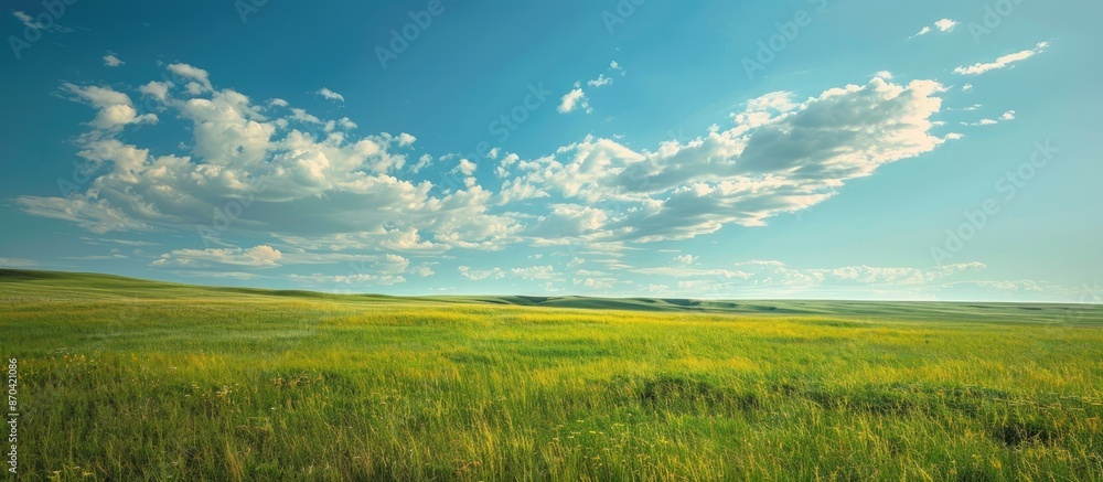Poster prairies are vast expanses of flat land covered in grass, with few trees, creating a serene and open