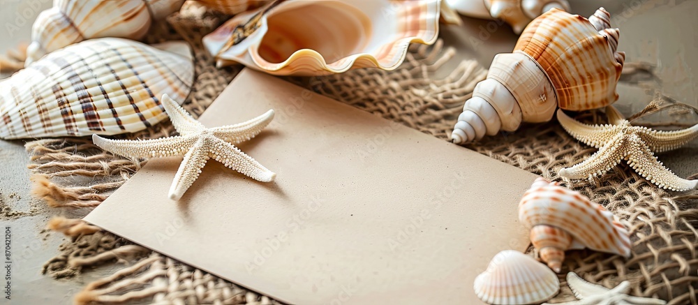 Poster seashells placed alongside a card with empty space for writing, suitable as a copy space image.