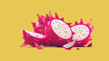 Ripe dragon fruit flat design front view tropical theme animation vivid