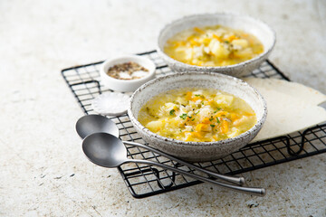 Homemade vegetable soup with millet