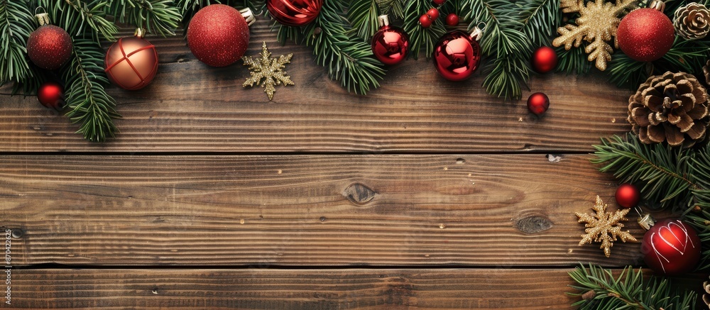 Aufkleber a festive christmas setting with fir tree branches adorned in red and gold ornaments, presented on a