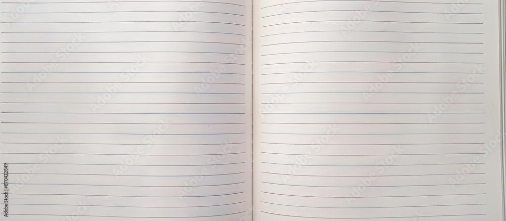 Poster top view picture of an open notebook with lined paper texture background, ready for copy space image