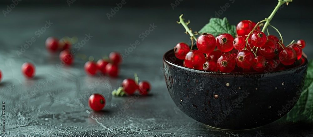 Poster A red currant placed in a cup on a dark backdrop, creating a visible copy space image.