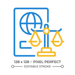 Immigration law two color line icon. International people moving regulation. Governmental control bicolor outline symbol. Duotone linear pictogram. Isolated illustration. Editable stroke