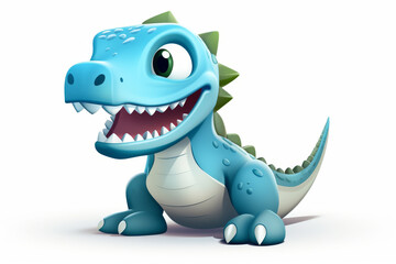 Fototapeta premium This is an adorable cartoon-style illustration of a blue dinosaur with big eyes. The creature has a friendly, childlike appearance and looks like a cheerful character.