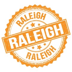 RALEIGH text on orange round stamp sign