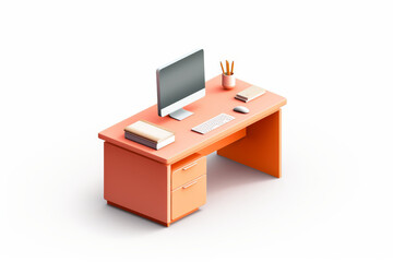 A sleek and simple office desk setup showcases a computer, some books, and office essentials, promoting a clean and uncluttered workspace, perfect for focused work.
