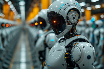 Robots automating tasks in offices or factories, highlighting interactions between humans and robots and efficiency improvements