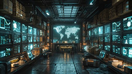 Futuristic Command Center with Multiple Screens - Generative AI