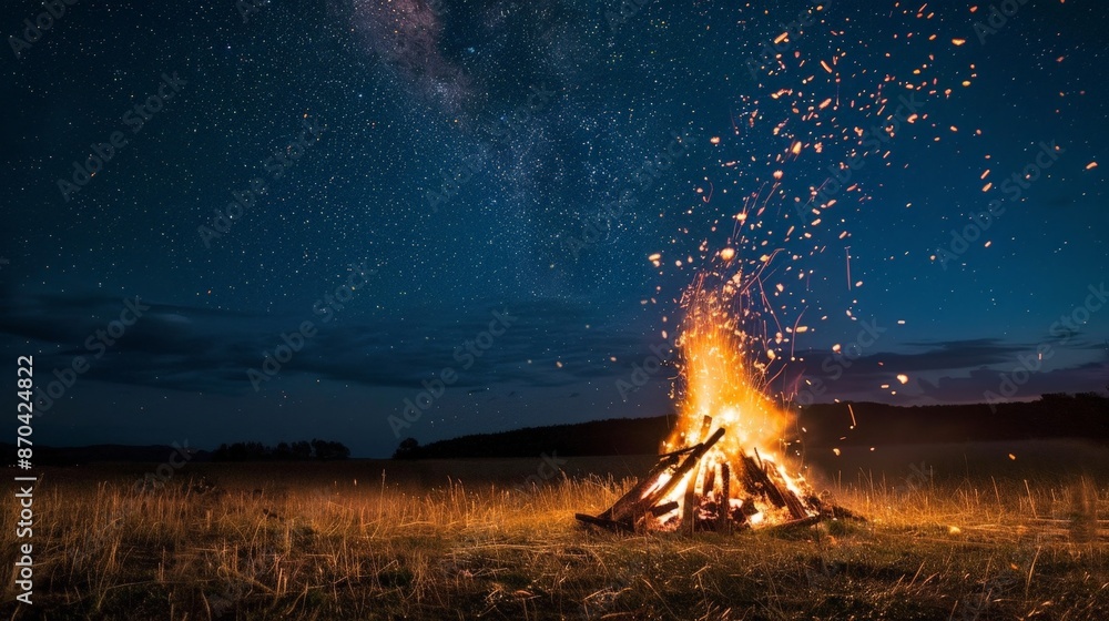 Wall mural Bonfires crackle and pop, casting a warm glow against the backdrop of autumn's starlit skies.