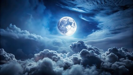 Obraz premium Dark nights with a full moon shining through the clouds , moonlight, eerie, spooky, night sky, stars, darkness, shadows