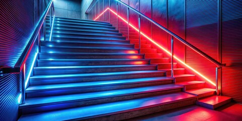 Stairs illuminated in red and blue colors, staircase, illuminated, red, blue, lighting, interior design, modern