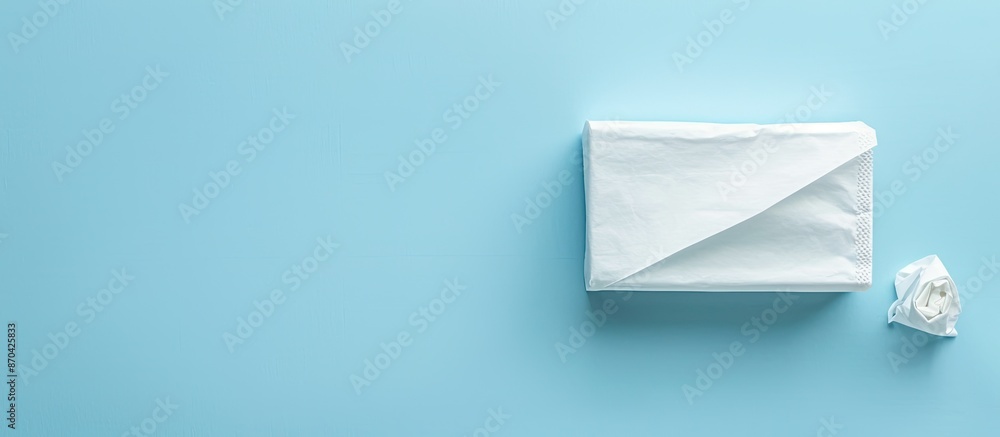 Aufkleber top view of a tissue holder on a light blue background with copy space image for text.