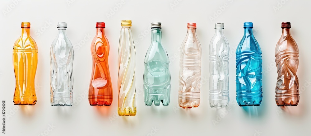 Poster reject plastic by saying no, featuring an arrangement of empty plastic bottles on a white backdrop w