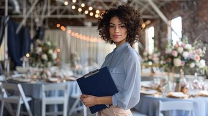 The event planner holding clipboard