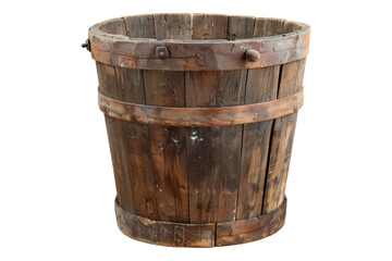 Old wooden bucket isolated on transparent background