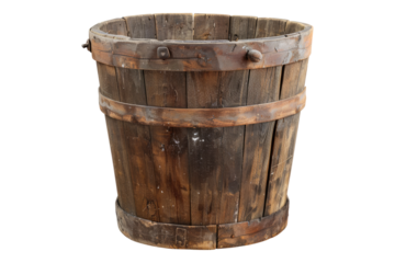 Old wooden bucket isolated on transparent background