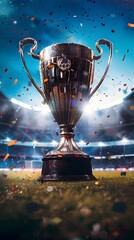 Triumphant Soccer Trophy in Dazzling Stadium