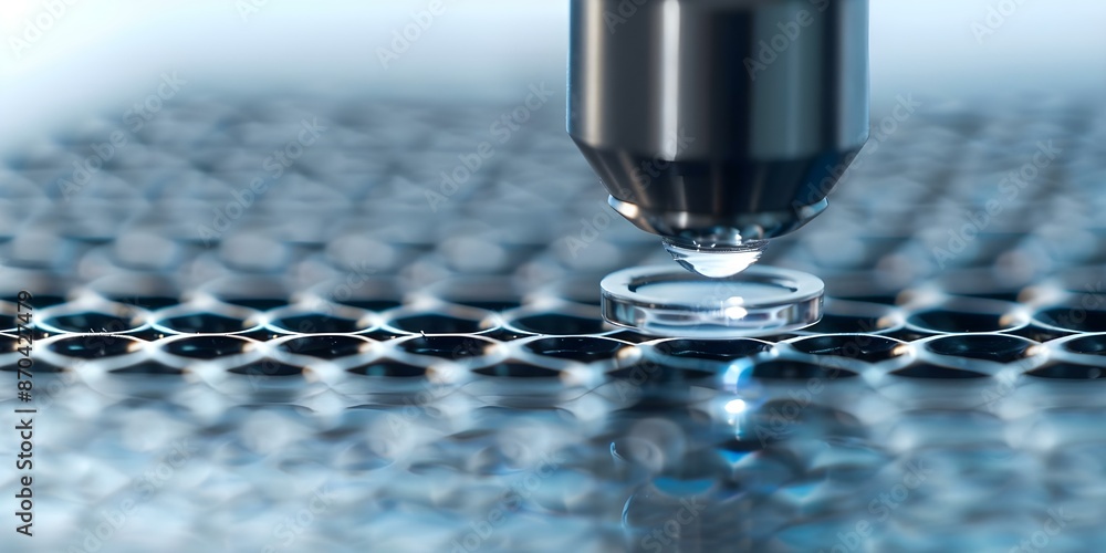 Poster nanobots forming intricate structures under the scrutiny of an electron microscope. concept nanobots