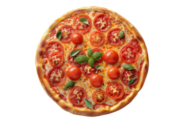 Realistic 3D tomato pizza isolated on transparent background