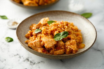 Spicy rice with chicken and pineapple