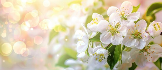 Fototapeta premium Spring flowers with blossoming cherry branches on a natural backdrop, perfect for a spring-themed image featuring copy space.
