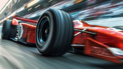 Speeding car with natural energy technology. Low angle side view of car driving fast on motion blur