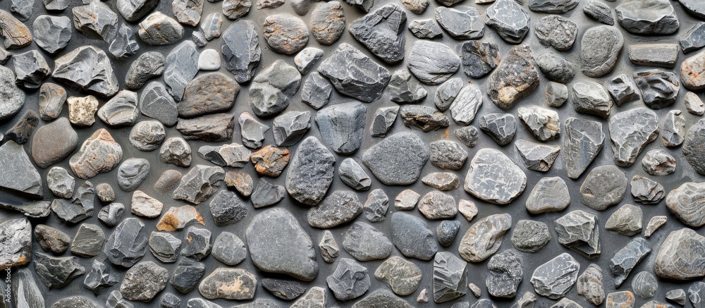 Poster background of a wall pattern consisting of grey gravel and concrete with copy space image available.