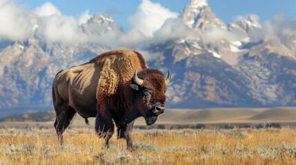 Bison Against a Mountainous Landscape