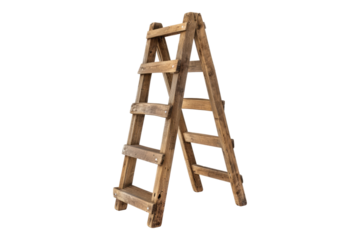 Solid wood ladder isolated on transparent background