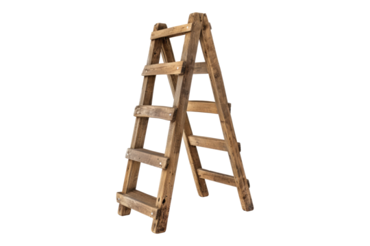Solid wood ladder isolated on transparent background