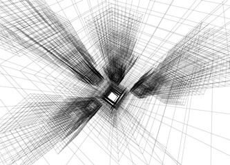 Modern architecture building vector 3d drawing